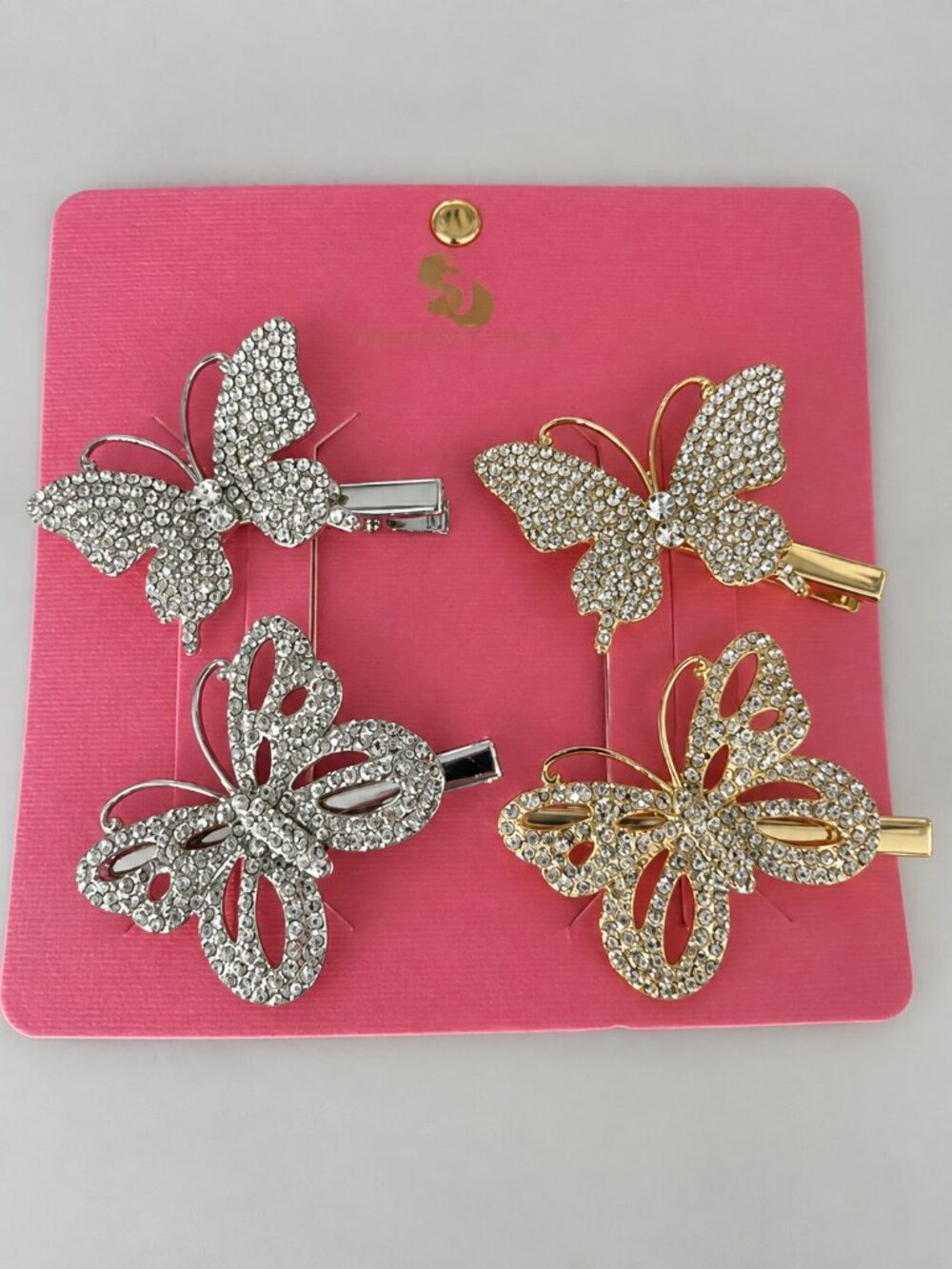 NWT Sincerly Jules Rhinestone Butterfly Hair Clips in Silver & Gold (Set of 4)